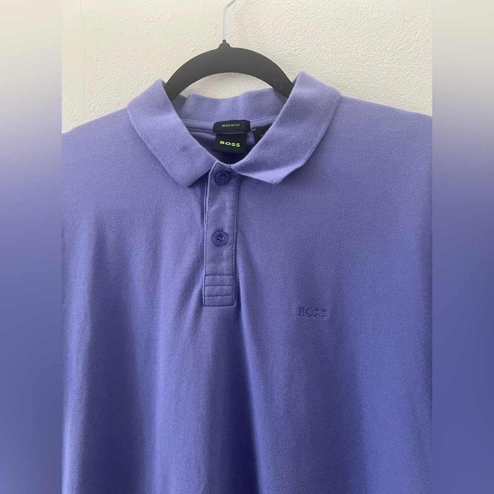 Hugo Boss Logo Polo Shirt Men's US Large‎ Short Sleeve Purple L (0704) - Picture 4 of 11